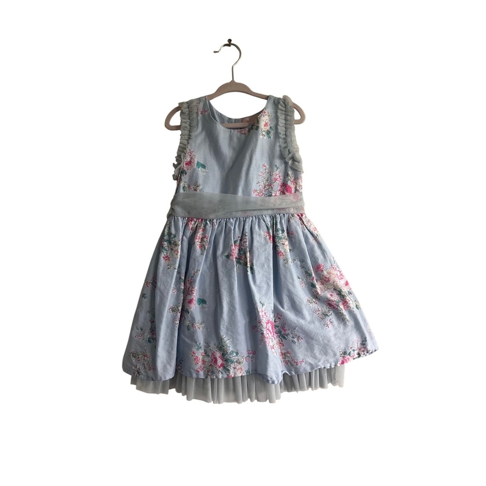 Mila and Emma Girls Light Blue Floral Tulle Hem Party Dress Size 4